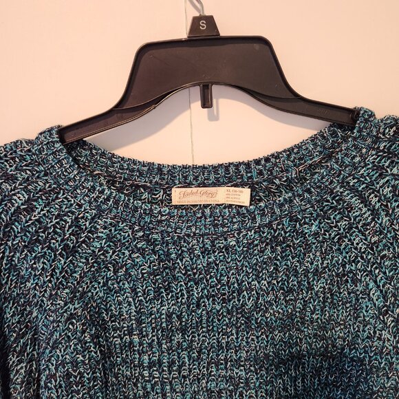 Faded Glory Women's Long Sleeve Crew Neck Cotton Knit Pattern Blue Sweater - XL - Picture 3 of 7